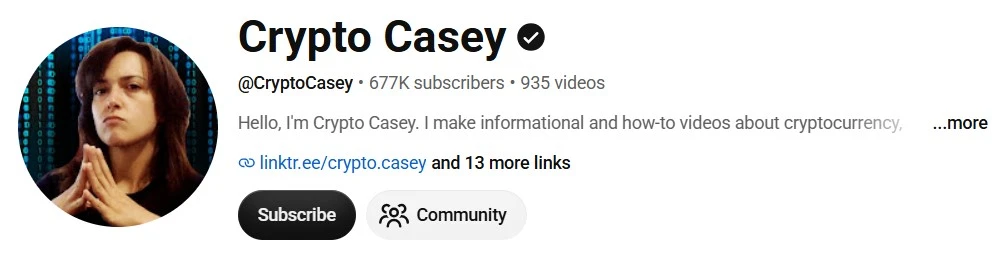 Crypto Casey youtube channel